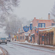 Downtown Taos While Snowing Poster