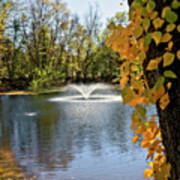Duck Pond Fountain In Fall Poster