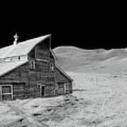 Earthrise Over A Dakota Moonstead - Nd Barn Relocated To Apollo 15 Landing Site On Moon Poster