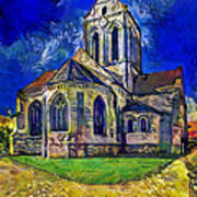 Eglise Notre-dame-de-l'assomption D'auvers-sur-oise - Digital Painting In The Style Of Van Gogh Poster