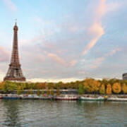 Eiffel Tower At Dusk In Paris With River Seine Poster