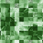 Emerald Green Watercolor Squares Art Mosaic Quilt Poster