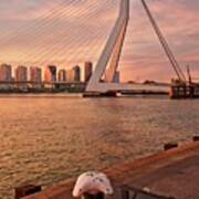 Erasmus Bridge And City Skyline, Rotterdam, The Netherlands - Vertical Poster