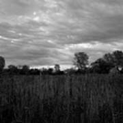 Evening Prairie Clouded Sky - Black And White Poster