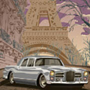 Facel Vega - Paris Est A Nous. Classic Car Art Deco Style Poster Print Grey Edition Poster