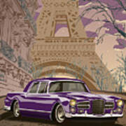 Facel Vega - Paris Est A Nous. Classic Car Art Deco Style Poster Print Purple Edition Poster