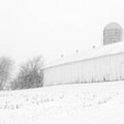 Fade To White - Vanishing Point Perspective Of Wi Barn In Blizzard Poster