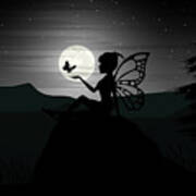 Fairy Silhouette, Magical Fairytale Night Sky Poster