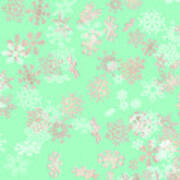 Falling Snowflakes Pattern On Green Background Poster