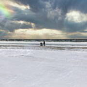 Family Walk On The Winter Beach Latvia Poster