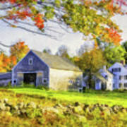 Farmhouse And Barn Scene In Autumn Poster