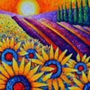Fields Of Gold In Sunrise Light Commissioned Painting Sunflowers And Lavender Ana Maria Edulescu Poster