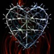 Fiery Barbed Wire Heart Poster