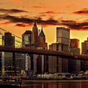 Fiery Sunset Over Manhattan Poster