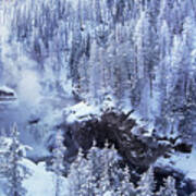 Firehole Falls Winter Yellowstone National Park Poster