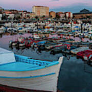 Fishing Port Of Ferrol By Night Blue And Magenta Sky La Corua Poster