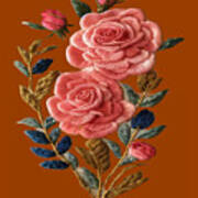 Floral Design Set The Mood With Embroidered Crafted Pink Roses Poster