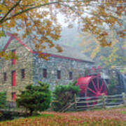 Fog And Fall Colors At The Sudbury Grist Mill Poster