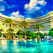 Fontainebleau Miami Beach Seen From The Swimming Pool - Oil Painting Poster