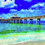 Fort Myers Beach Pier - Watercolor Ink Painting Poster