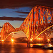 Forth Rail Bridge At Night, South Queensferry, Edinburgh, Midlothian, Scotland Poster