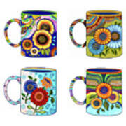 Four Mexican Mugs On White Poster