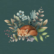 Fox With Flowers Poster