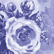 Fresh Monochrome Flowers In Purple Blue Very Peri Modern Interior Design V Poster