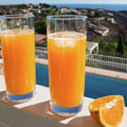 Fresh Orange Juice, Sun And View Of The Mediterranean Sea Poster