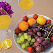 Freshly Squeezed Orange Juice And Delicious Grapes Poster