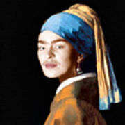 Frida Kahlo Johannes Vermeer Girl With A Pearl Earring Poster