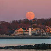 Full Moon Behind Annisquam Harbor Lighthouse Poster