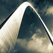 Gateway Arch Architectural Wonder In The Clouds - Sepia Poster