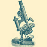 Geeky Microscope In Blue And Cream Poster