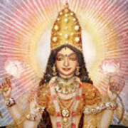 Gemstone-painting Lakshmi On The Lotus Throne - Detail Poster