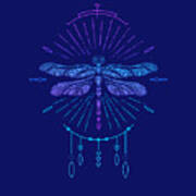 Geometric Blue Boho Dragonfly Poster