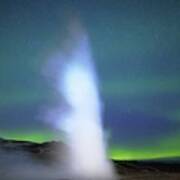 Geyser And Aurora Poster