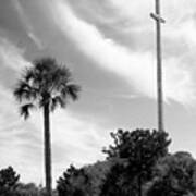 Giant Cross At St Augustine Florida Bw Poster