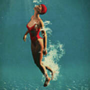 Girl Swimming Underwater Poster