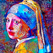 Girl With A Pearl Earring By Johannes Vermeer - Colorful Close Up Poster