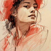 Girl With A Red Straw Hat Poster