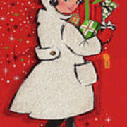 Girl With Holiday Gifts Poster