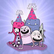 Girl's Birthday Monsters In Purple Poster