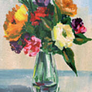 Glowing Impressionism Floral Bouquet In The Glass Vase Poster