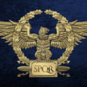 Gold Roman Imperial Eagle -  S P Q R  Special Edition Over Blue Velvet Poster
