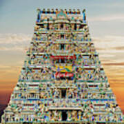 Gopuram Sculptures As Entrance To Kapaleshwara Poster