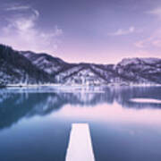 Gramolazzo Iced Lake And Snowy Pier In Apuan Mountains. Poster