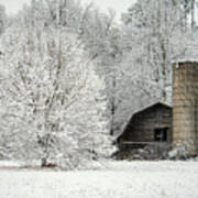 Great Smoky Mountains North Carolina Winter Barn Scenic Poster