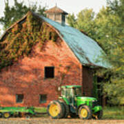 Green Tractor And Barn - Missouri Farmhouse Poster