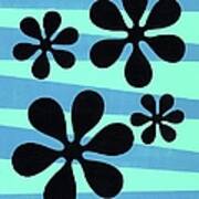 Groovy Flowers On Blue And Light Aqua Poster